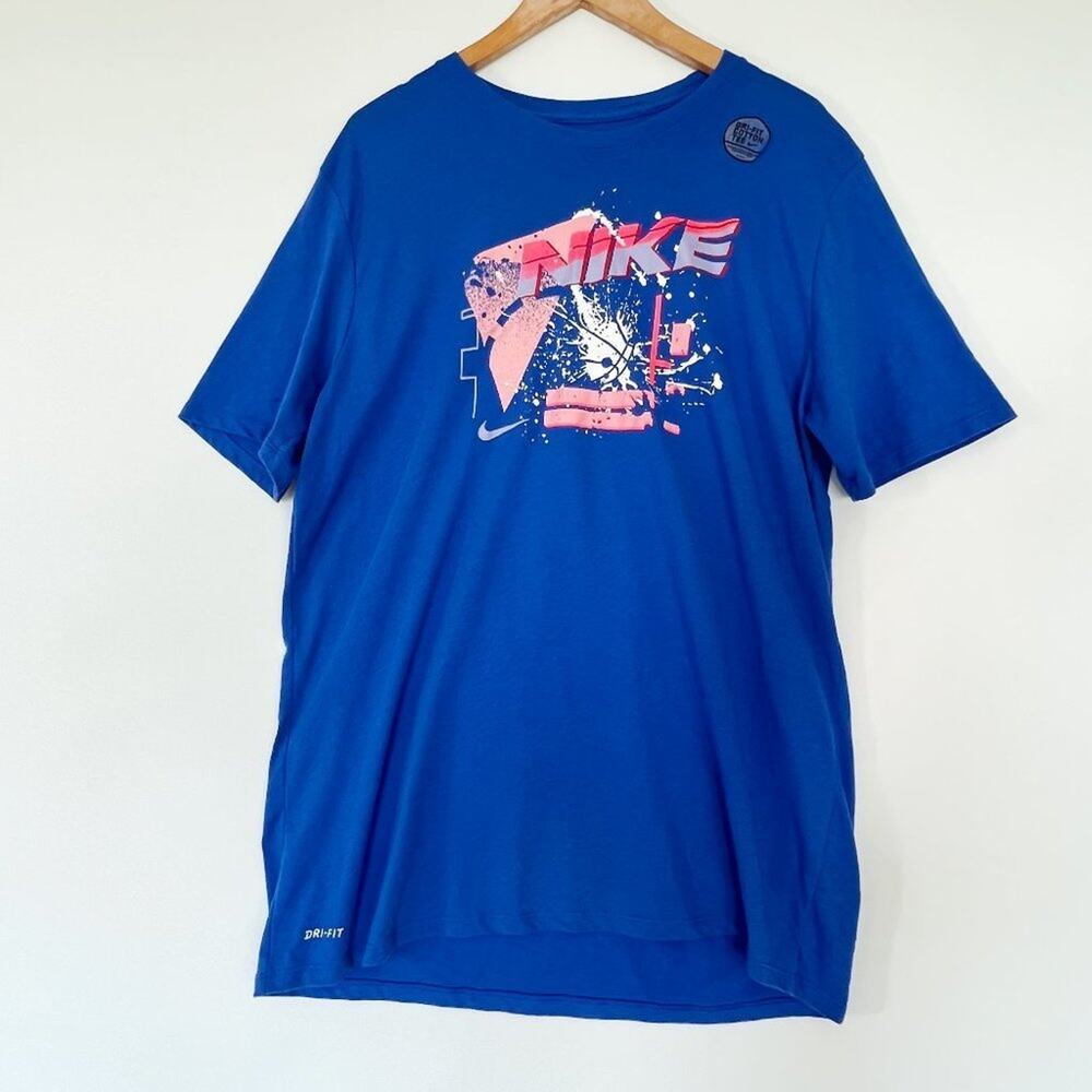 Nike Blue Pink Dri-Fit Athletic Cut Cotton Tee Shirt T-Shirt Womens XL NWOT